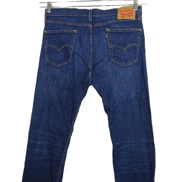 Levis 505 Straight Denim Jeans Men Size 34 x 34 Blue Dark Wash Distressed FLAW - Picture 4 of 14